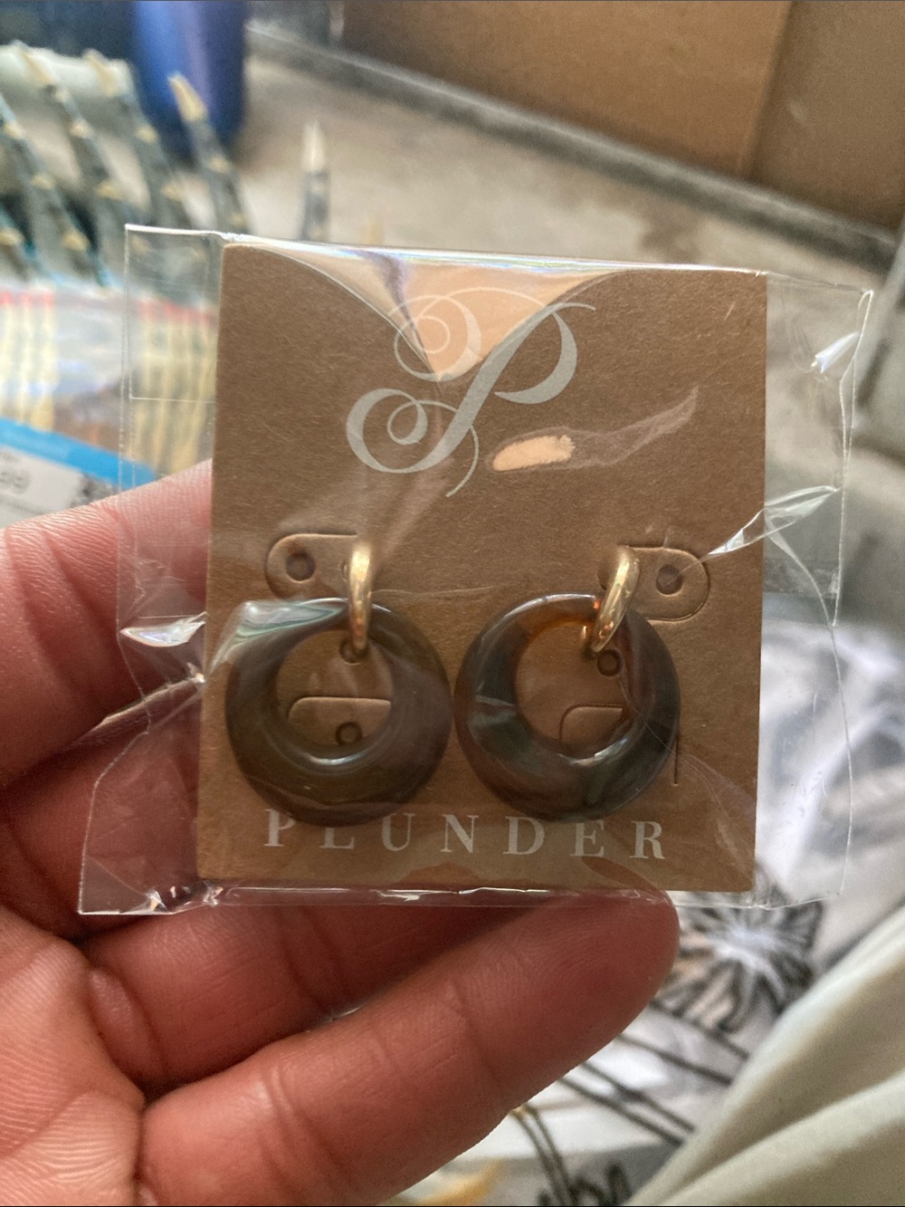 Plunder Olive Tortoise Resin Hoop Earrings with Gold Accents